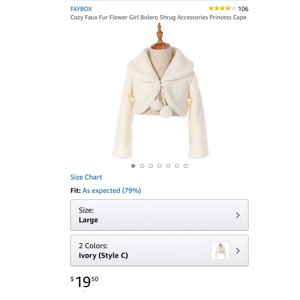 Girls size L (8-10) - ivory bolero jacket